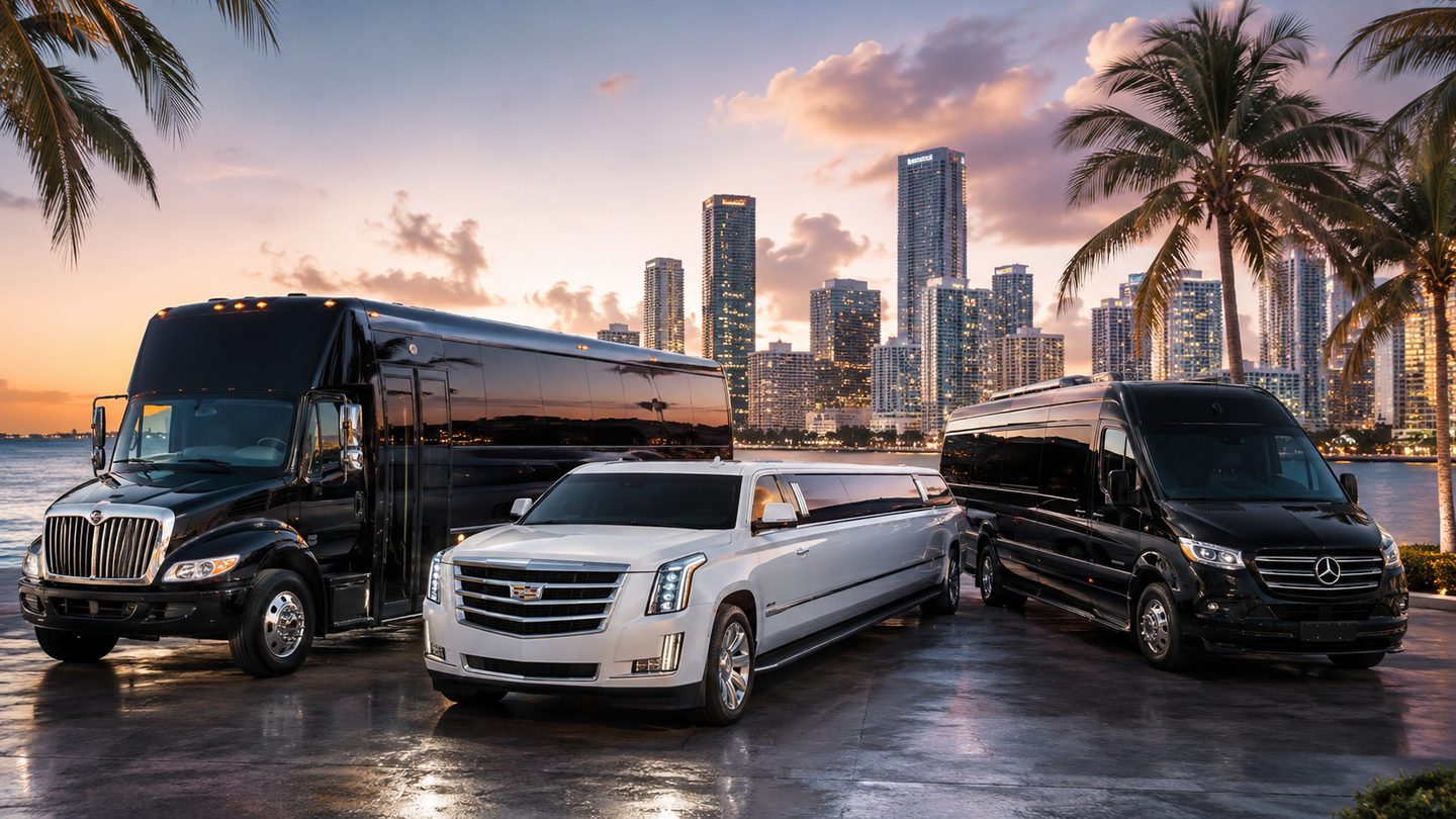 Miami party bus, stretch limousine, and Mercedes Sprinter luxury transportation