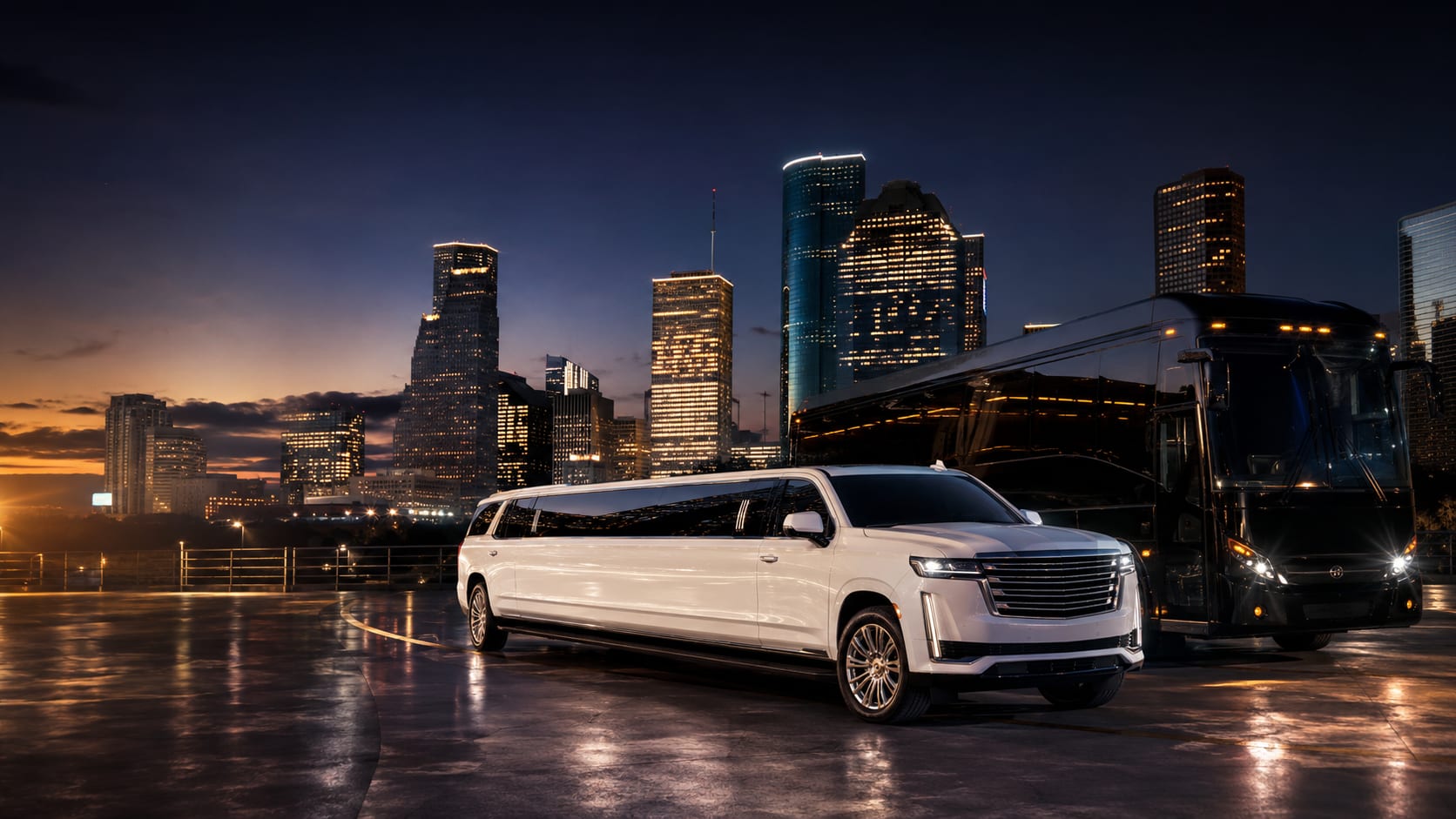 Transporte de lujo de fiesta de bus y limusina en Houston Texas con despacho corporativo y servicio nacional